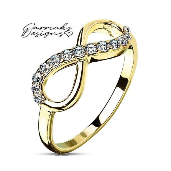 Women's Dainty Gold Infinity Wedding Ring - Paved Gem Infinity Engagement Ring - Picture 1 of 7
